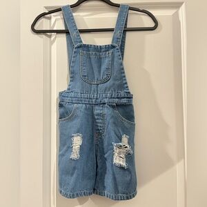 Blue Denim Overalls with Distressed Details